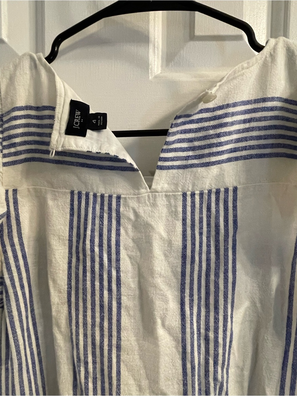 NWOT J.Crew Linen-Blend Striped Tiered Mini Dress - Ivory Blue - Picture 3 of 4
